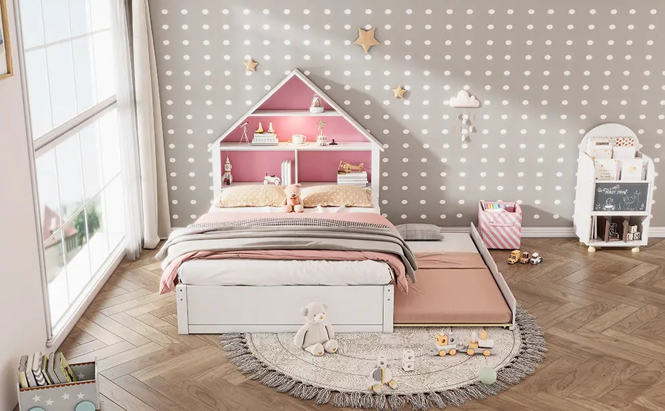 Full Size Houtilize Influenced Bed Bookcase Headboard and LED Light bed best
