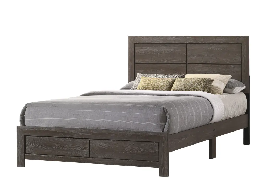 Hopkins Full Bed One Box Brown Dark Brown Wood Frame crown mark inc