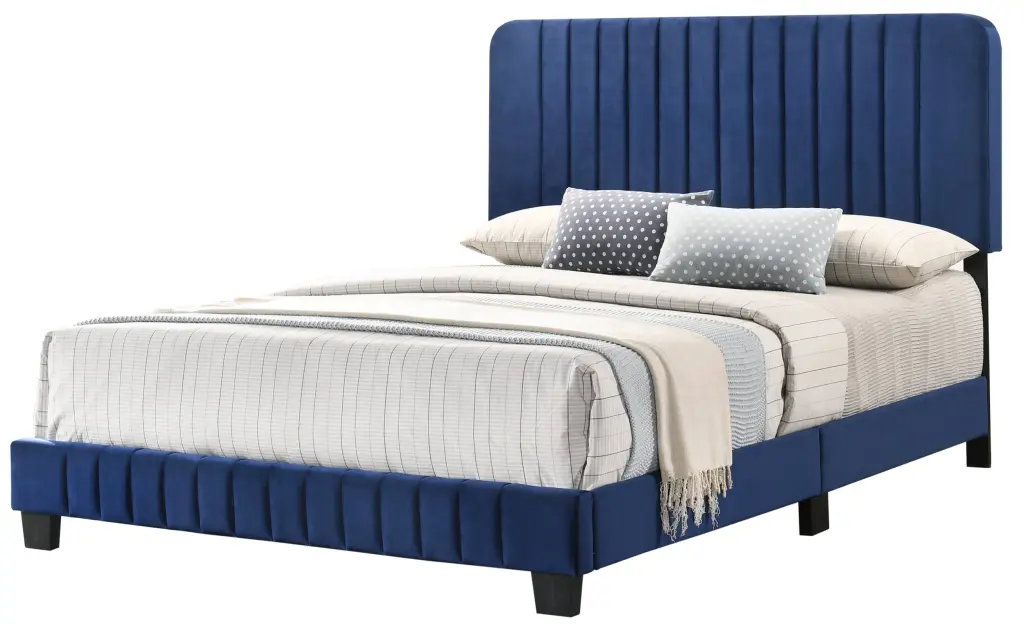 Lodi G0409 Full Bed Navy Blue Foam Velvet Upholstered Bed Frame glory furniture