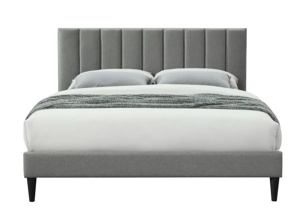 Full Dimensionsd Channel Bed Box W USB Gray Upholstered ihomefurnishings