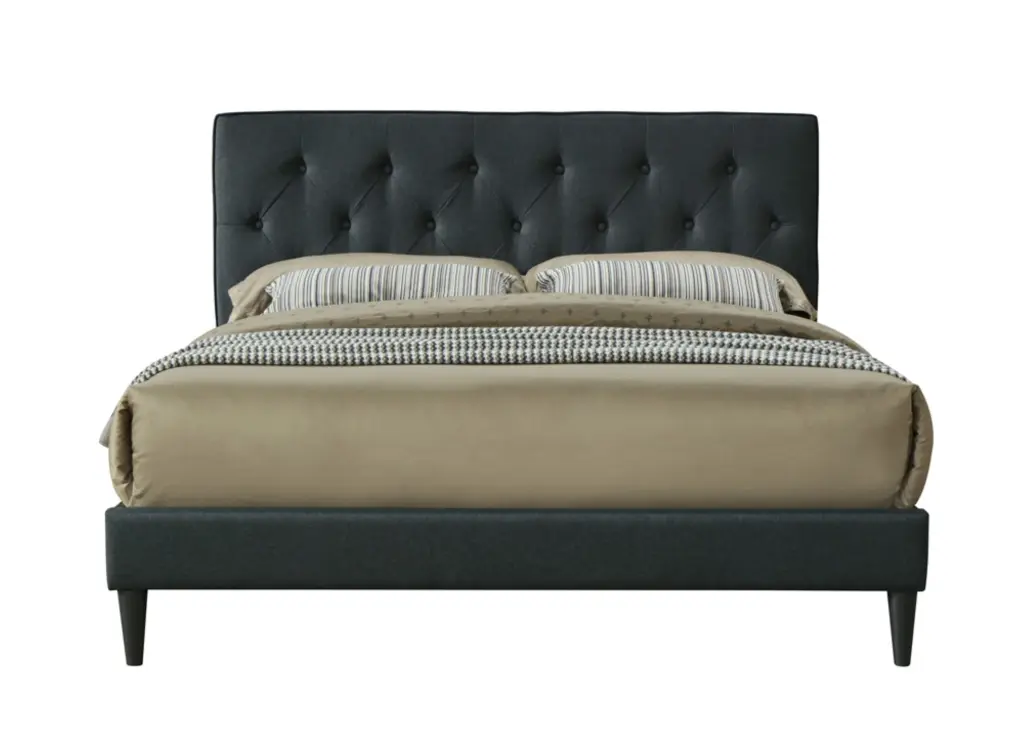 Full Sized Tufted Bed Box USB Ports Black Upholstered Platform Bed ihomefurnishings