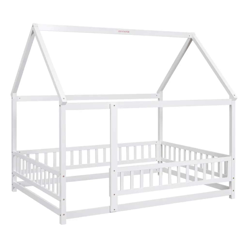 Full Size Floor Wooden Bed Houtilize Roof Frame and Fence Guardrails inspired spaces