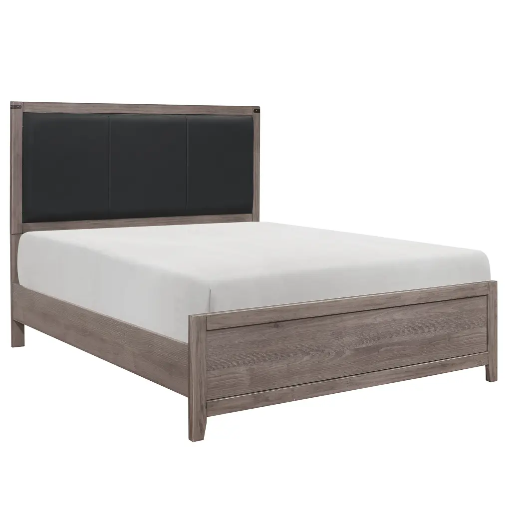 Brownish Gray Finish Full Size Panel Bed 1Pc Faux Leather Upholstered kanepe