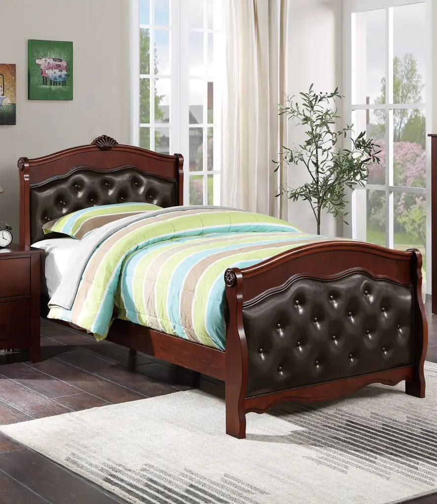Dark Cherry Full Dimensions Bed Youth Bedroom Home Decor Espresso Faux Leather Bed Frame kanepe