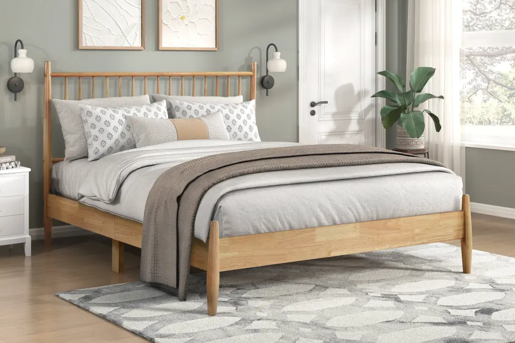 Mid Century Modern Full Platform Bed Natural Timber Finish kanepe