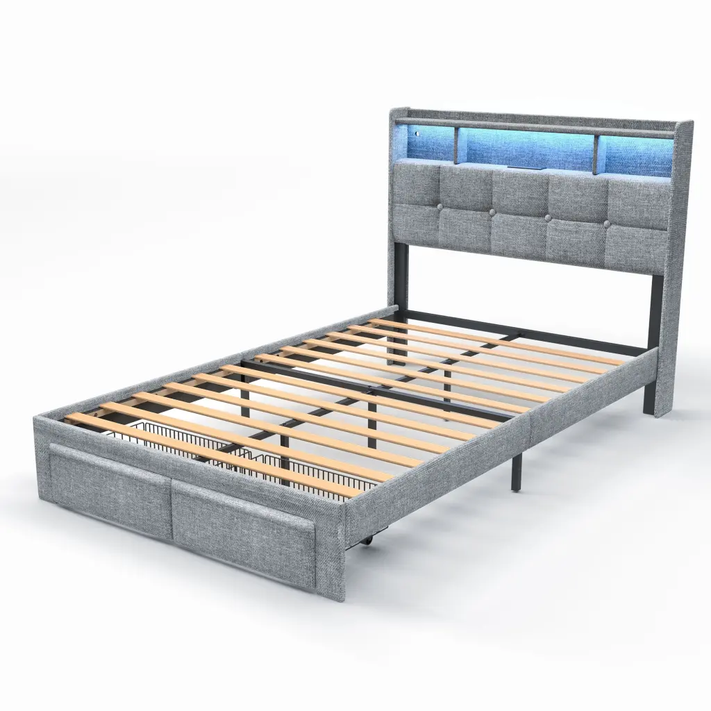 Bed 778 Full Size Light Gray Timber Material Frame Headboard like it