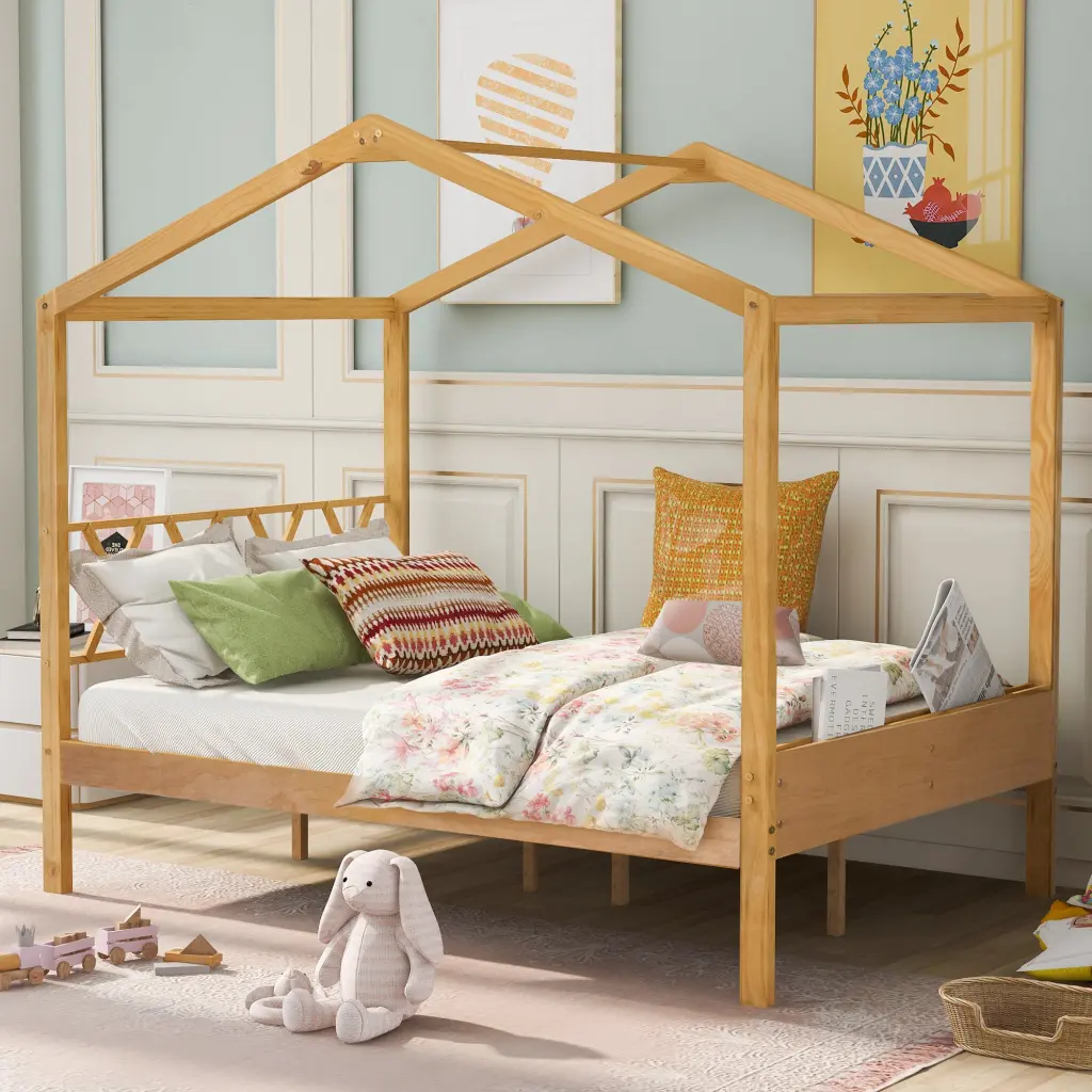 Full Size Wood Houtilize Storage Bed Natural Finish lucky furniture