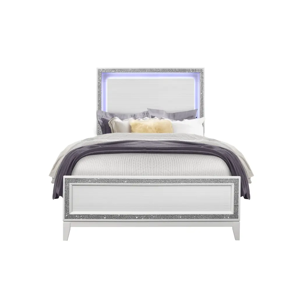 Almera Glitter White Full Bed Frame White Elastomer Timber Finish luxe modern furniture