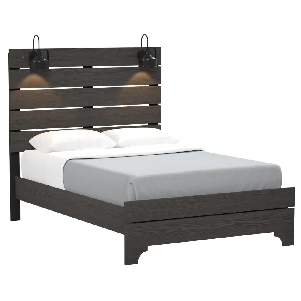 Junipe Brown Full Bed Lights Full Brown Engineered Wood wallace - bay