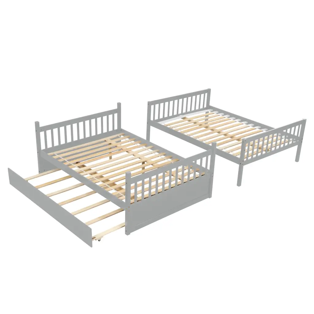 Full Over Full Bunk Bed Trundle Convertible To 2 Full Beds Platform Frame inspirit