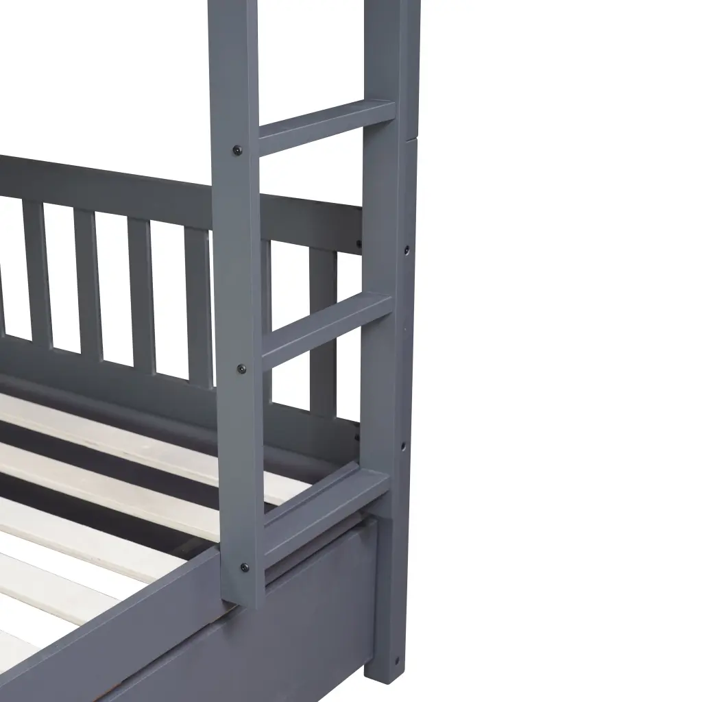 Full Over Full Elastomer Timber Bunk Bed Trundle Ladder and Guardrail inspirit