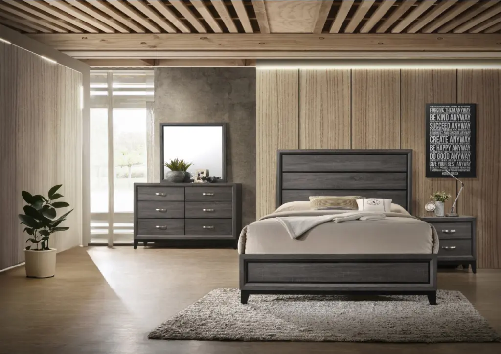 Full 4 Piece Contemporary Gray Wood Bedroom Set Box Spring galaxy home furnishings