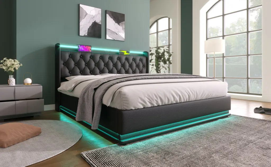 Full Size Upholstered Bed 360 Surround LED Function and Remote Control artistry at home