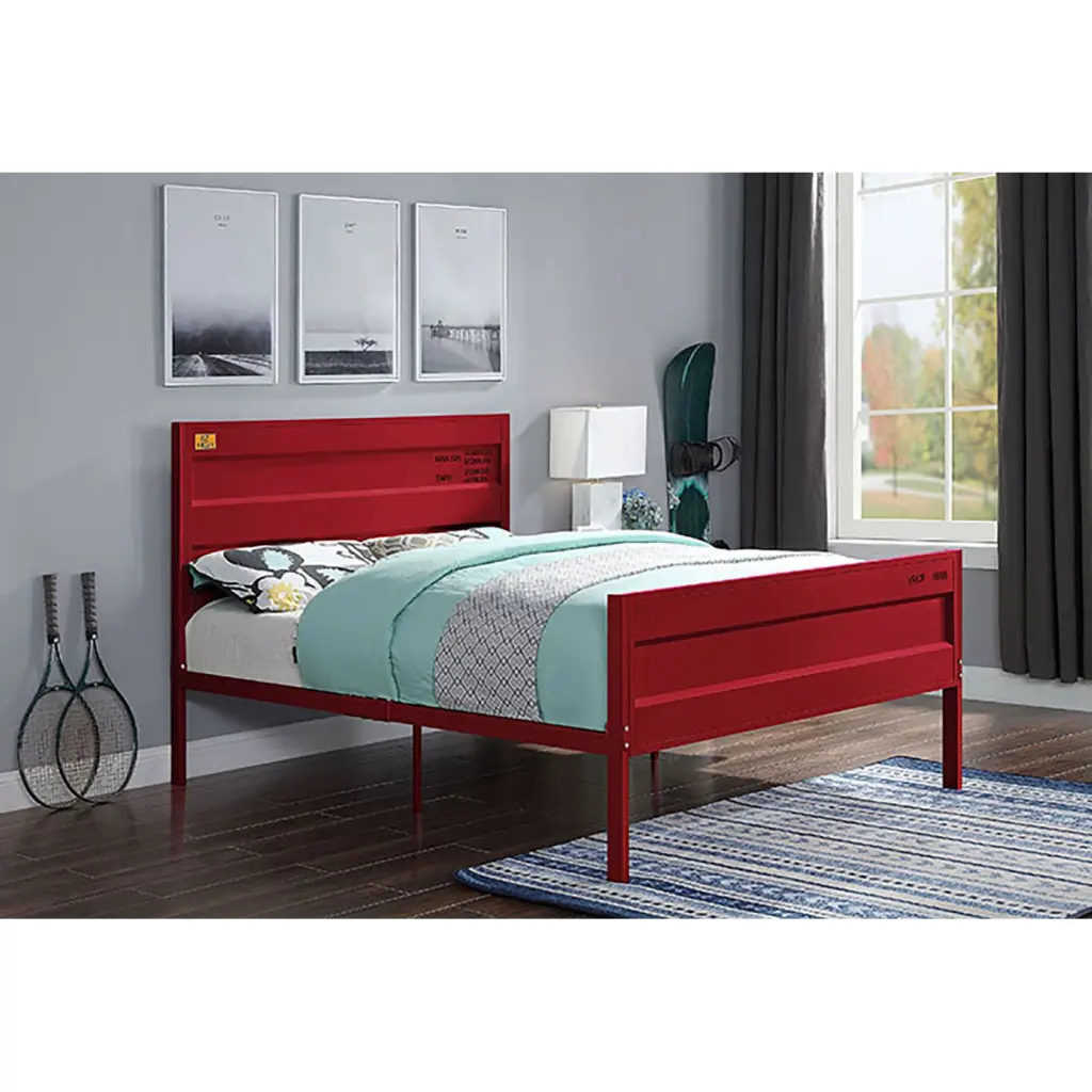 Red Full Platform Bed, No Box Spring Required, Iron Bed Frame Bedroom furniture max