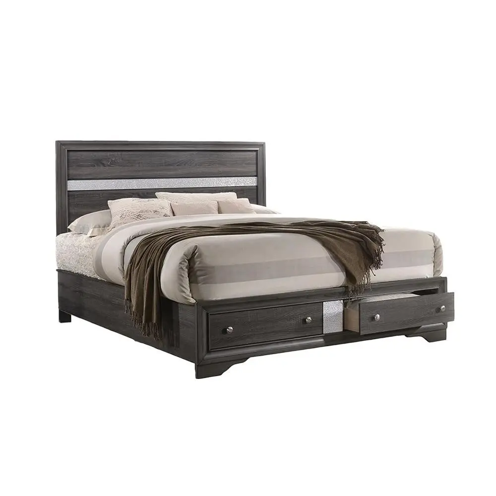 Matrix Traditional Style Full Dimensions Storage Bed Gray Wood Construction galaxy home furnishings