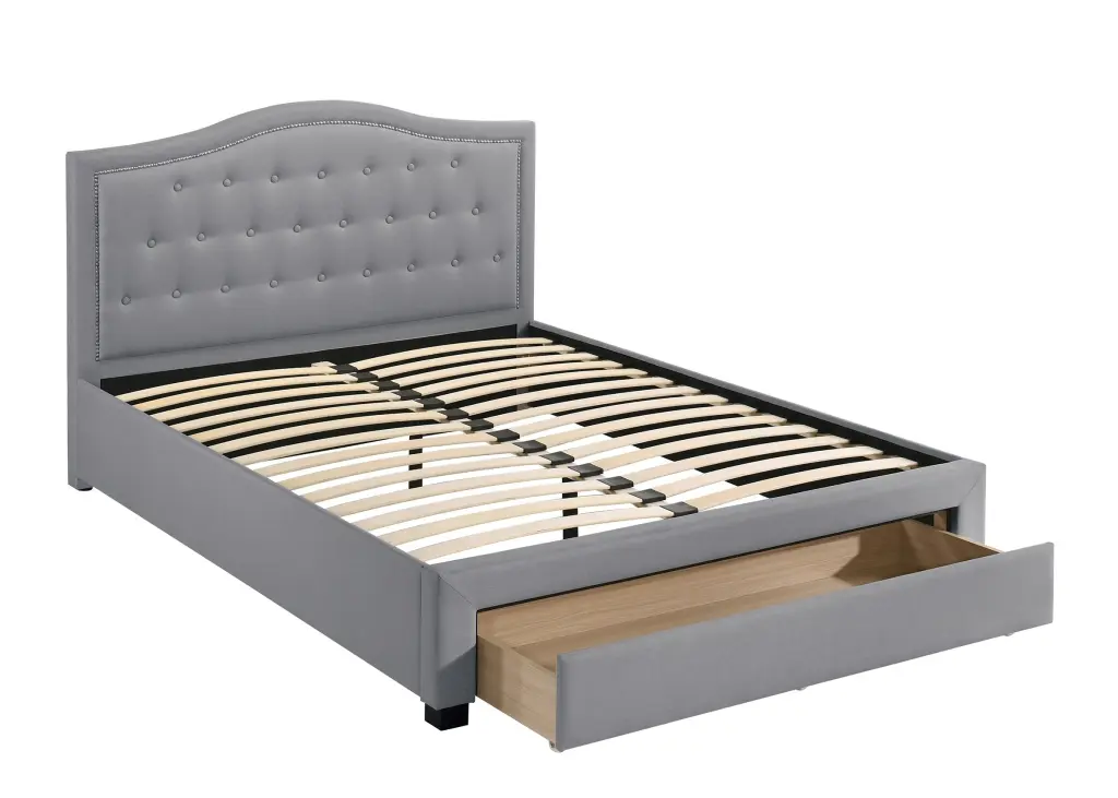 Light Grey Burlap Button Tufted Full Size Bed Drawers kanepe