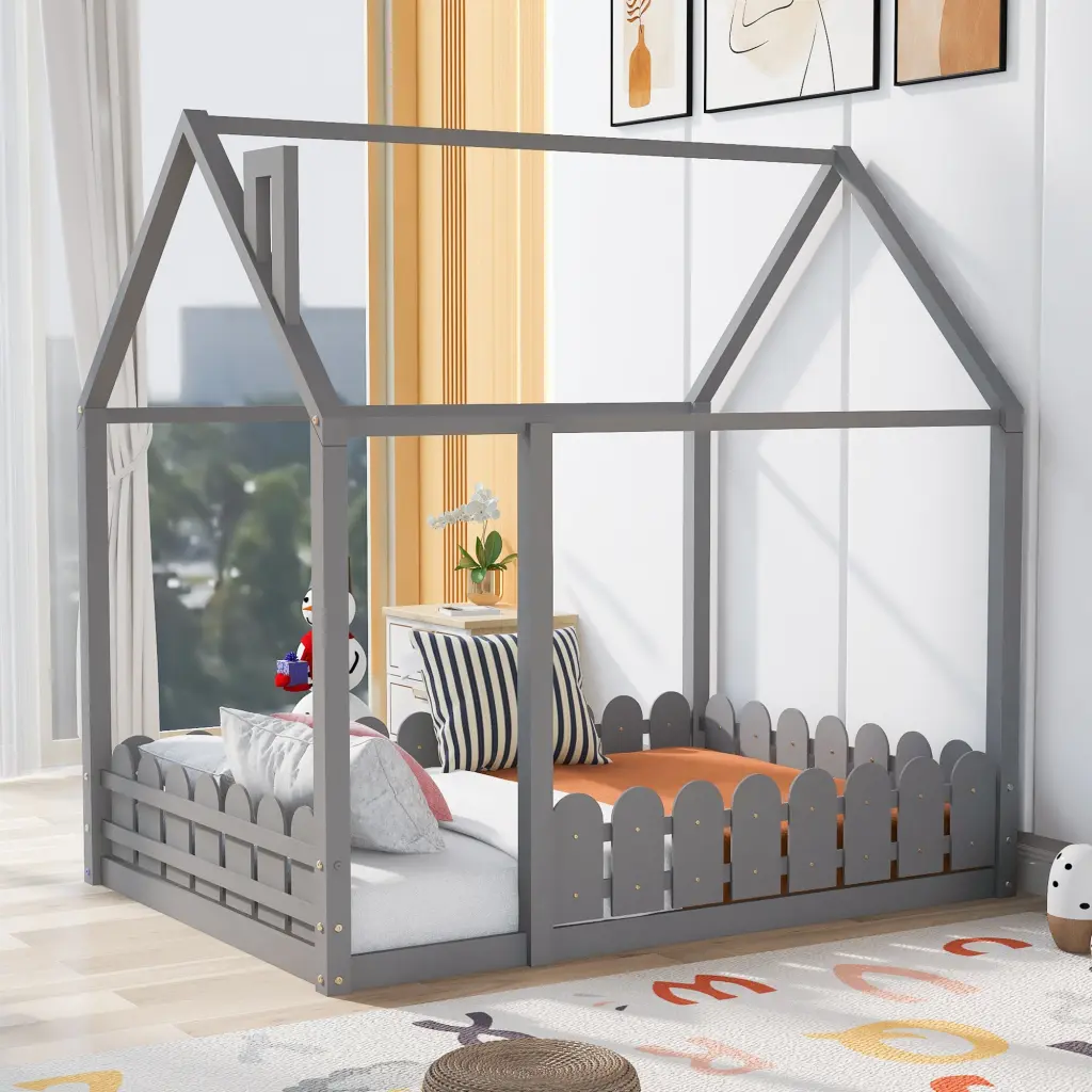 Slats Are Not Incorporated Full Dimensions Wood Bed Houtilize Bed Frame Fence lucky furniture
