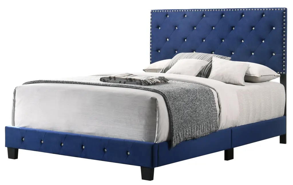 Suffolk Full Size Navy Blue Velvet Upholstered Bed Frame Foam Padding Modern Design glory furniture
