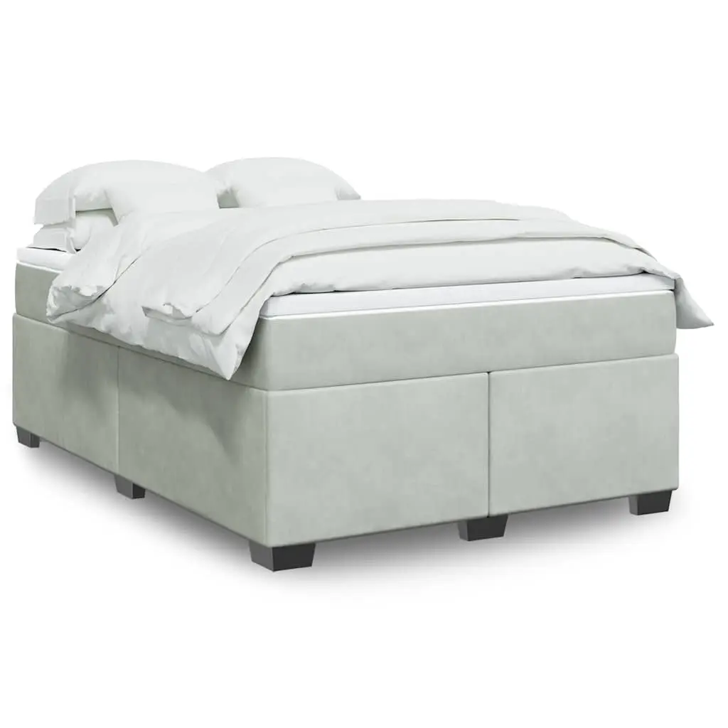 Light Gray Velvet Box Spring Bed Mattress - Full Size Bed Set
