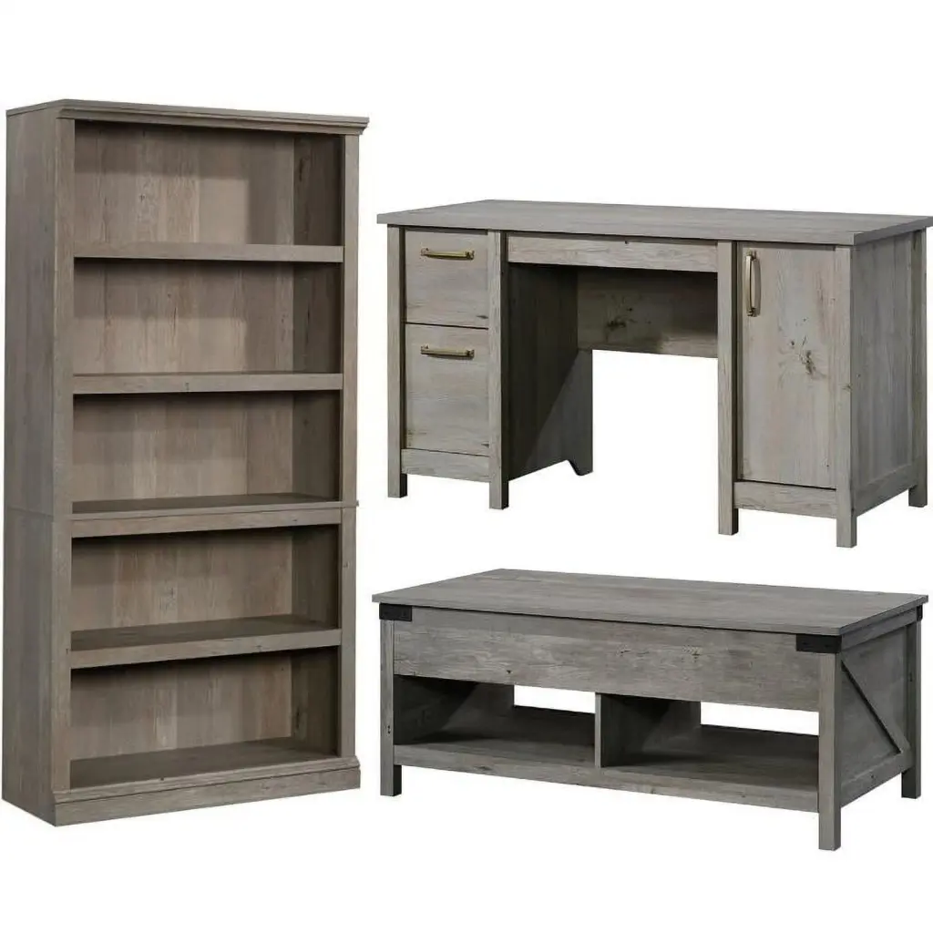 Home Square 3 Piece Set Computer Desk 5-Shelf Bookcase and Coffee Table