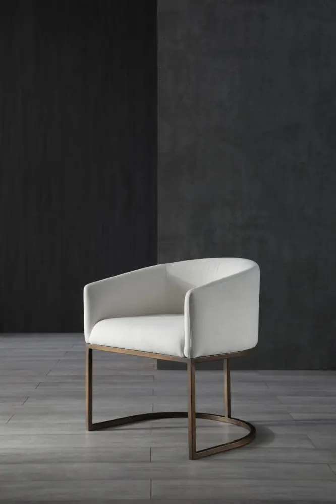 Space-Saving Modrest Elisa - Minimalist Off White & Brass Dining Chair