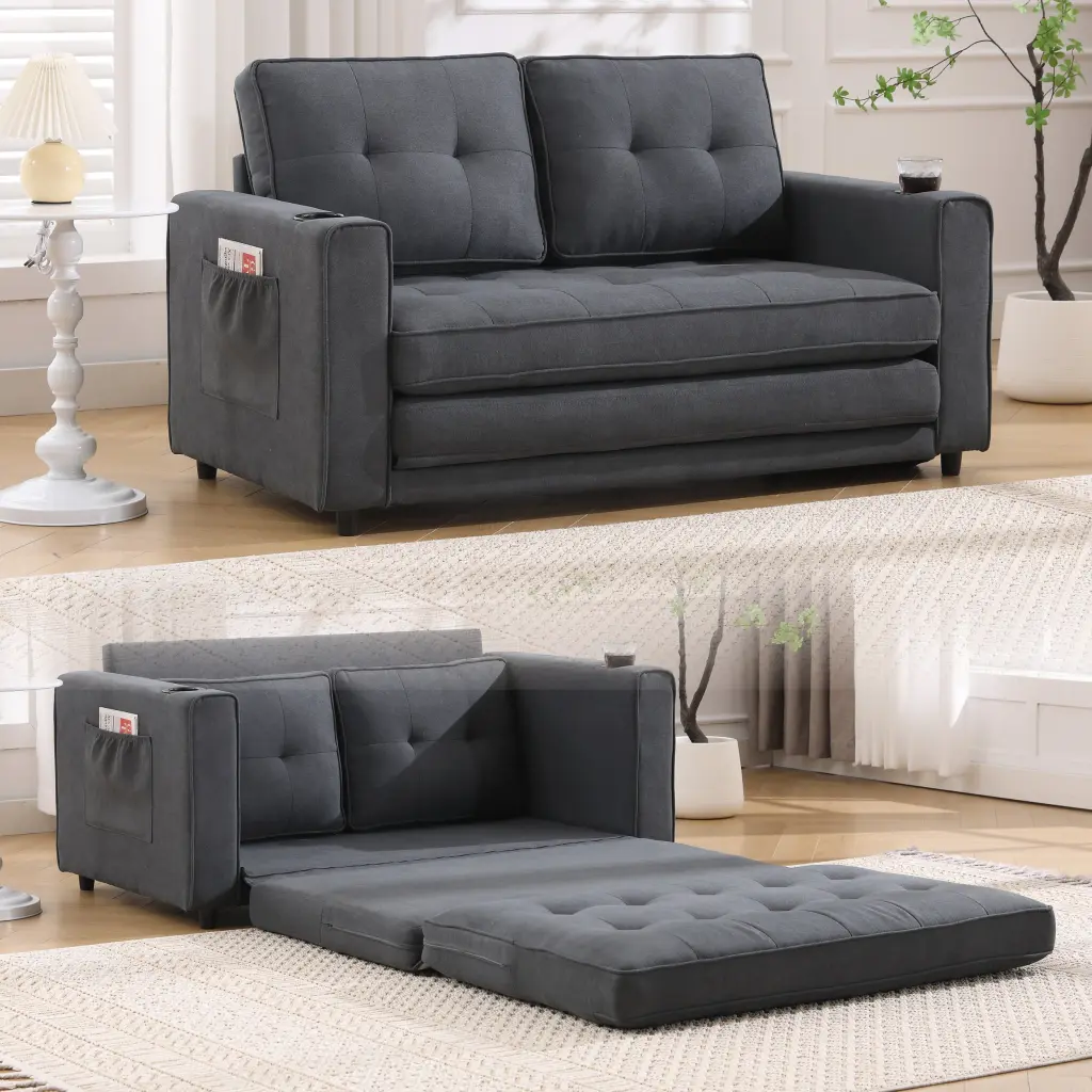 3 1 Upholstered Futon Sofa Convertible Sofa Bed Collapsible Tufted Lov w2325