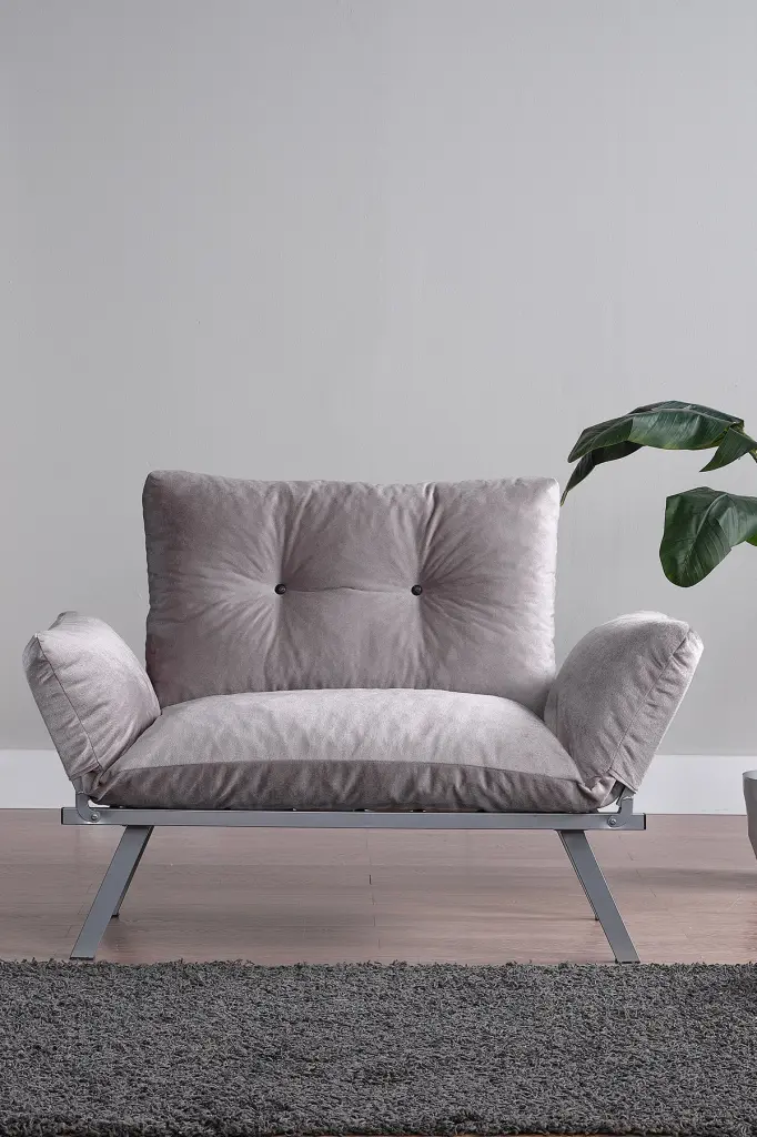 Alora Metal Legs Futon Stone Gray Chenille Modern Sofa Bed furnia