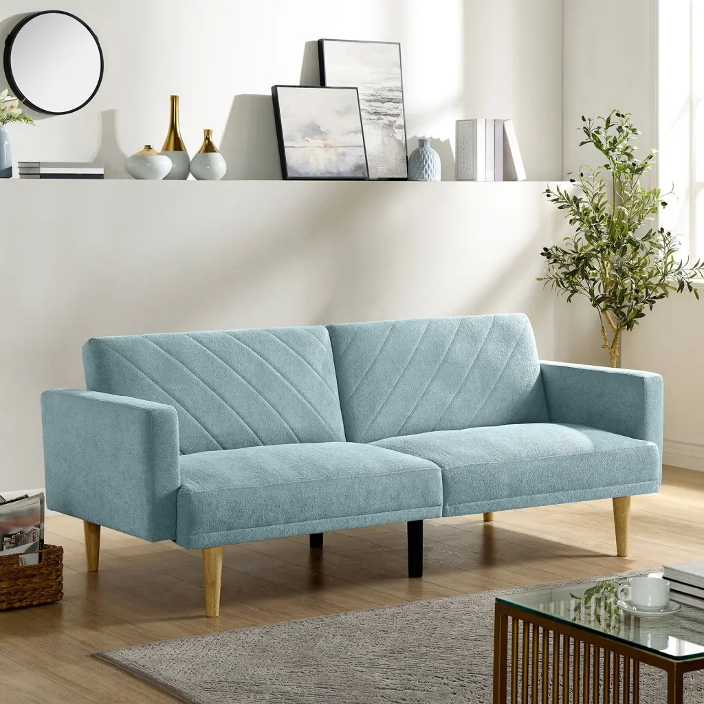 Multi Practical Futon Sofa Bed Tapered Wood Legs Ideal Small Living Spaces samhao