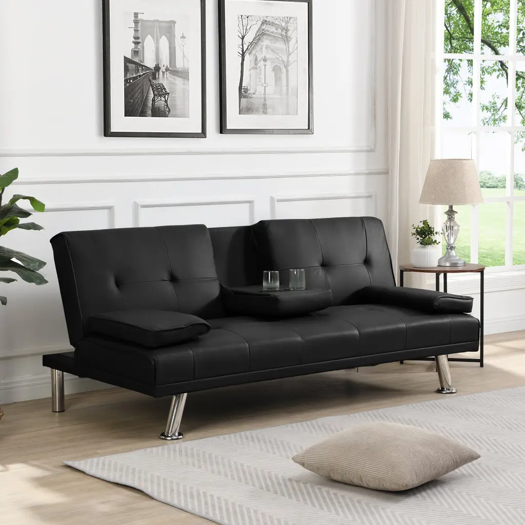 Sofa Bed Armrest Two Holders Timber Frame Stainless Leg Futon Black beds - sofas