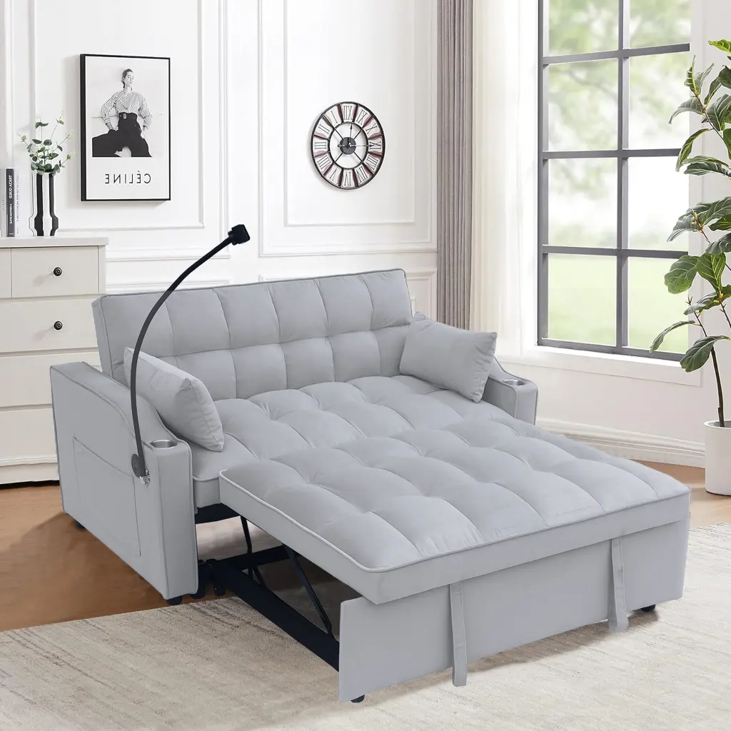 Modern Velvet Loveseat Futon Sofa Couch Pullout Bed - Small Space Solution civilfurniture