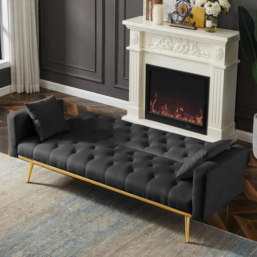 Black Convertible Folding Futon Sofa Bed Sleeper Couch Space Saving cy furniture