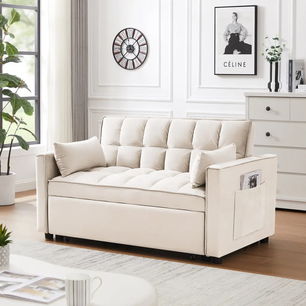 Modern Velvet Loveseat Futon Sofa Couch Pullout Bed Small Space Solution mxi