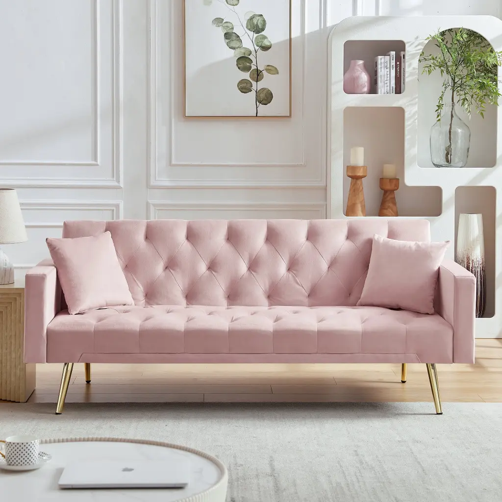 Pink Convertible Folding Futon Sofa Bed Sleeper Sofa Couch Compact Spaces rnb