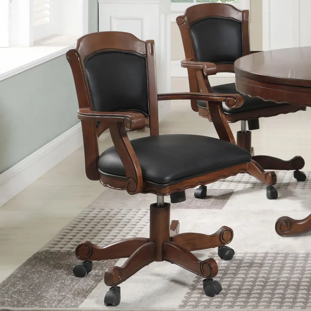 Black Upholstered Game Chair Casters Solid Black Brown Dining furniture max