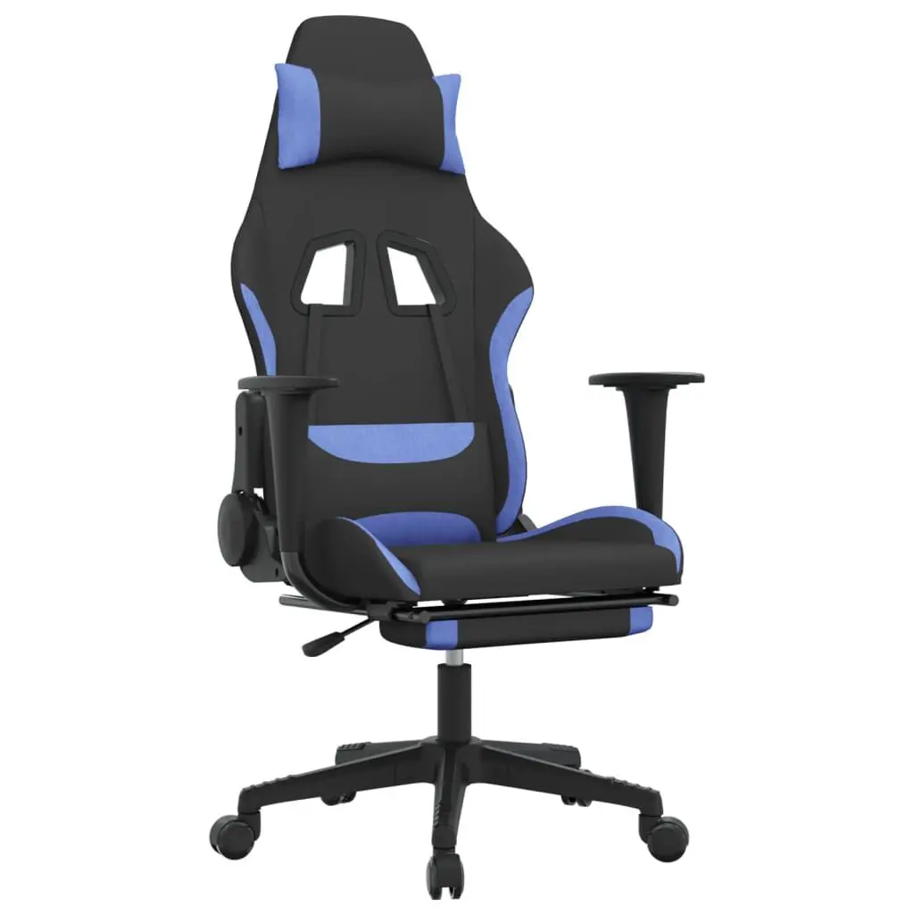Gaming Chair Footrest Black and Blue Fabric Ergonomic Office Chair