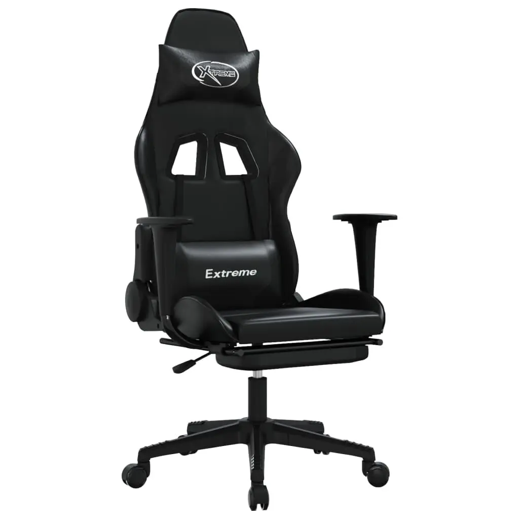 Gaming Chair Footrest Black Faux Leather Ergonomic Computer Chair