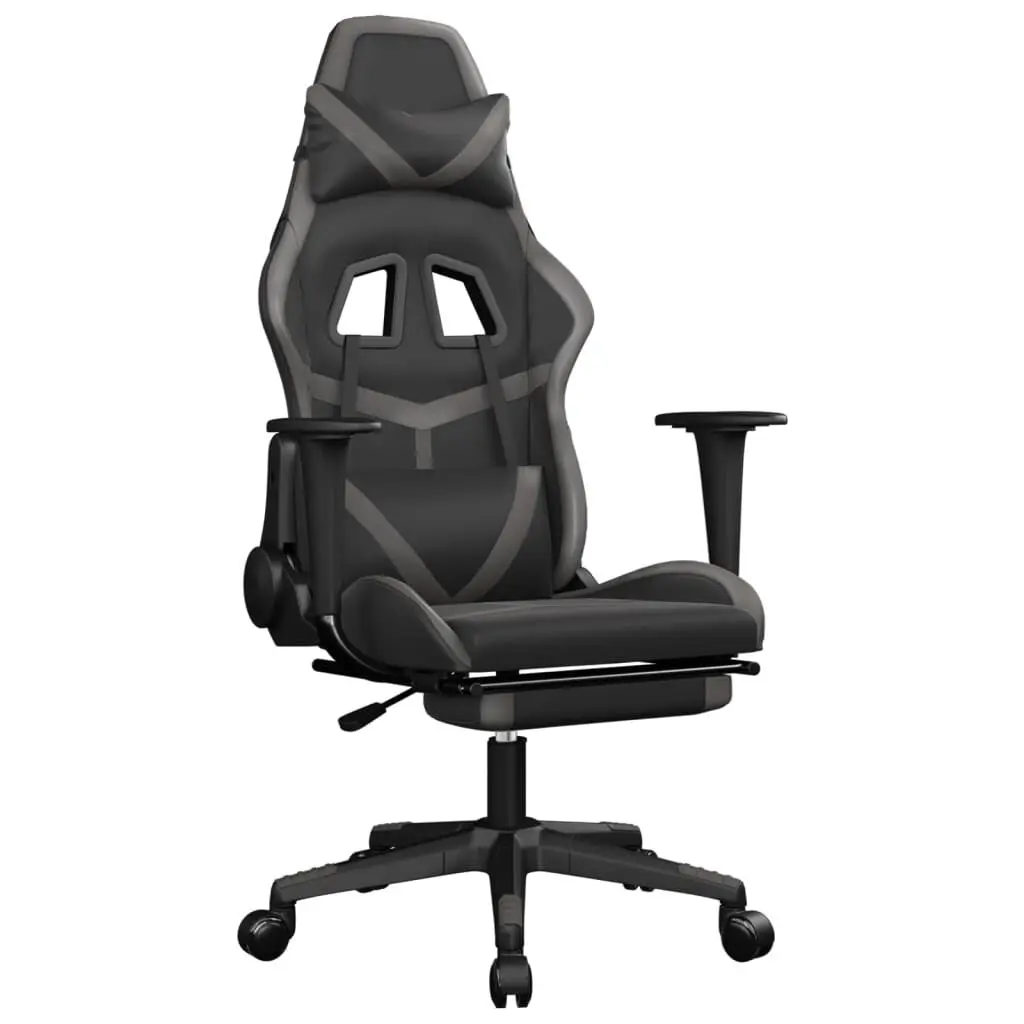 Gaming Chair Footrest Black and Gray Faux Leather Office Chair