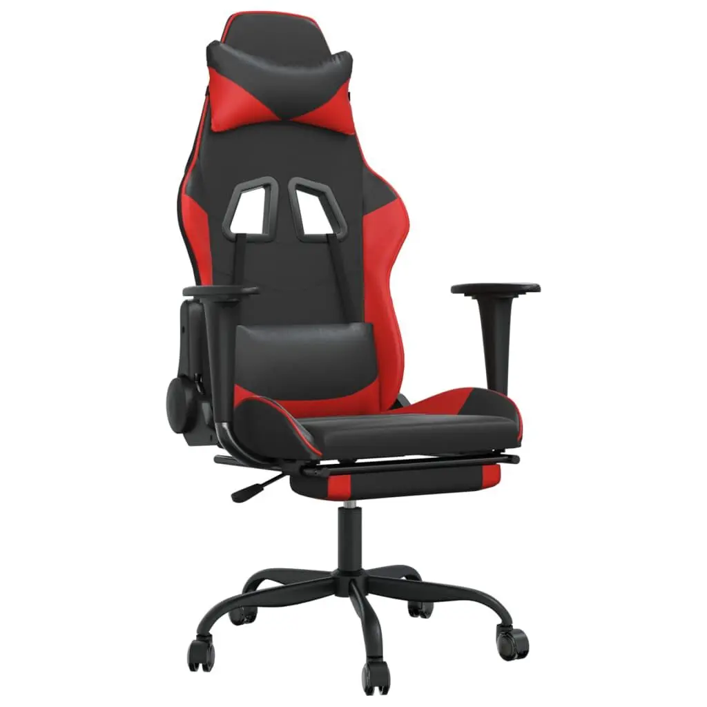 Gaming Chair Footrest Black and Red Faux Leather Ergonomic Racing Chair
