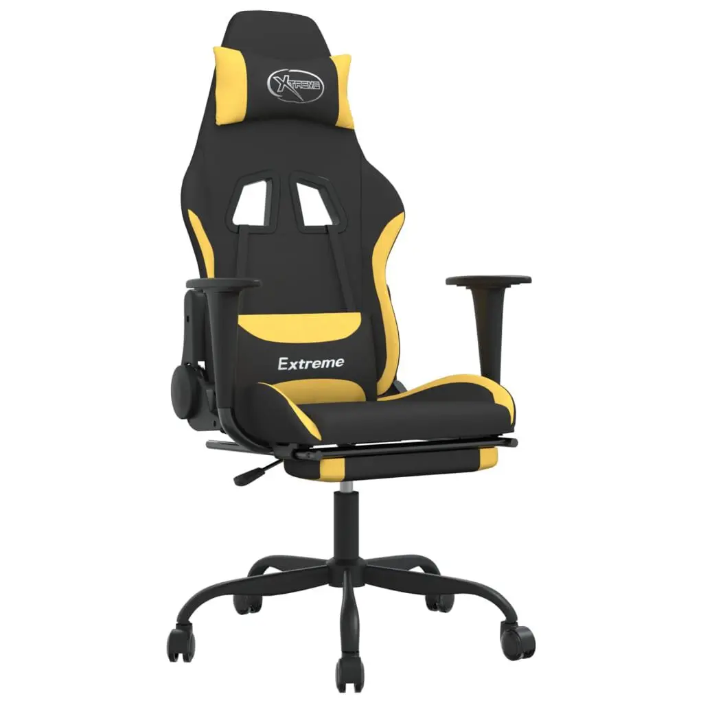 Gaming Chair Footrest Black and Yellow Fabric Ergonomic Computer Chair