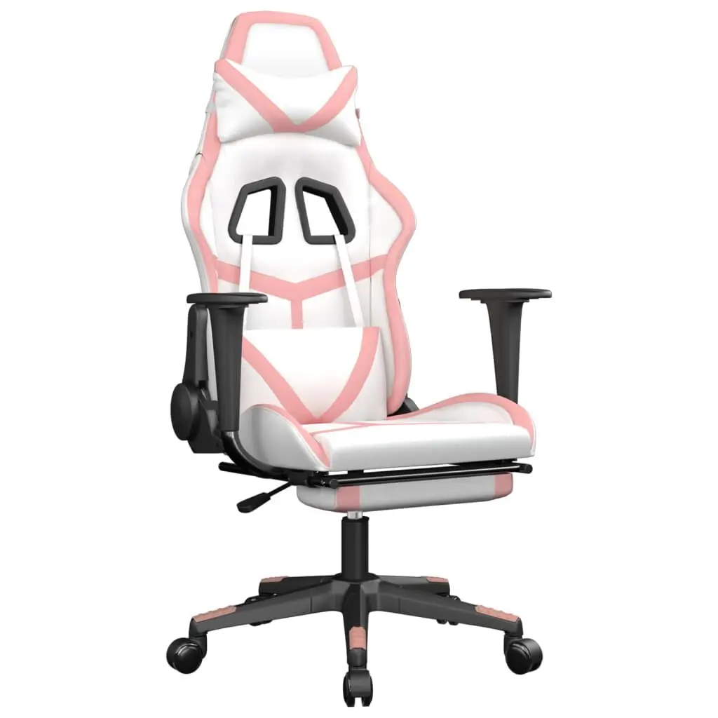 Gaming Chair Footrest White and Pink Faux Leather Racing Style