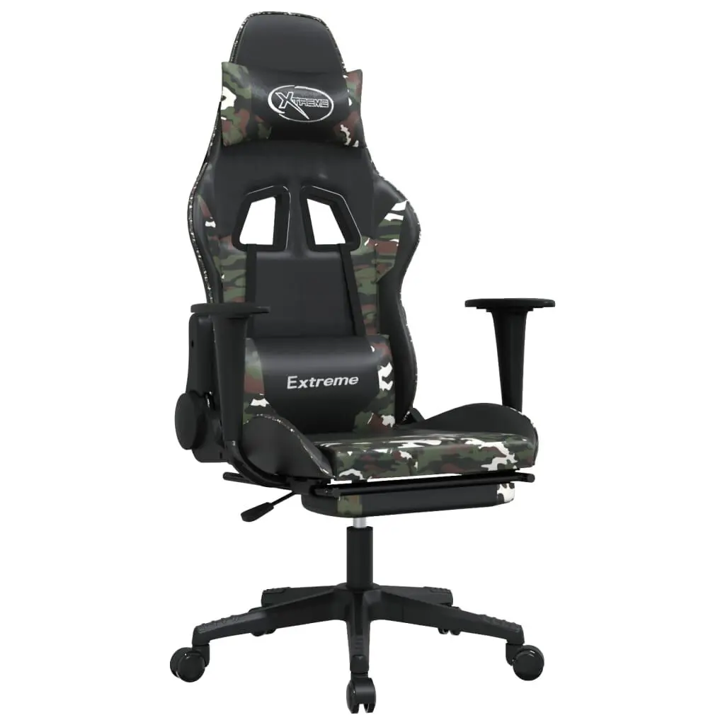 Massage Gaming Chair Footrest Black Camouflage Faux Leather Ergonomic Office Chair
