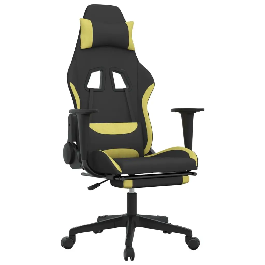 Massage Gaming Chair Footrest Black Light Green Fabric Ergonomic Chair