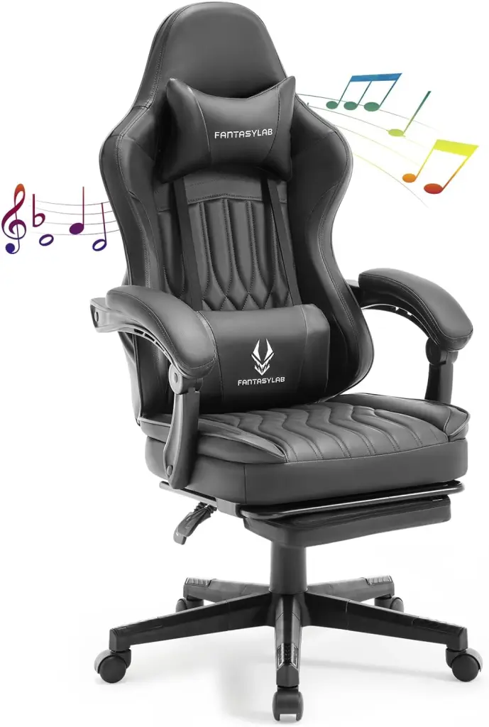 Gaming Chair Speakers High Back Computer Chair Footrest Lumbar vanbow