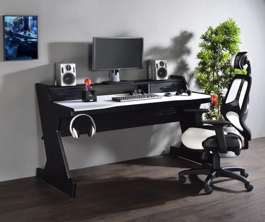 Black And White 2 Drawer Gaming Desk Modern Workstation Living Space furniture max