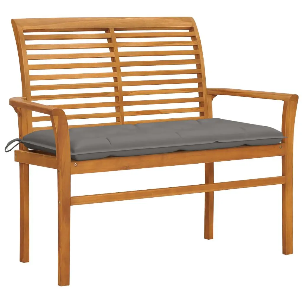 44.1 Inch Solid Teak Wood Patio Bench Gray Cushion Outdoor Furniture