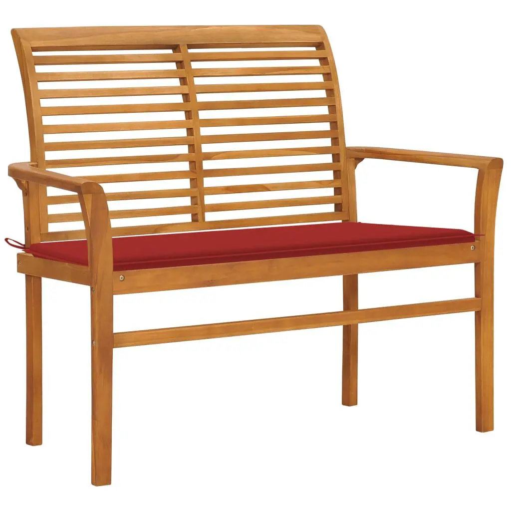 44.1 Inch Solid Teak Wood Patio Bench Red Cushion Outdoor Seating