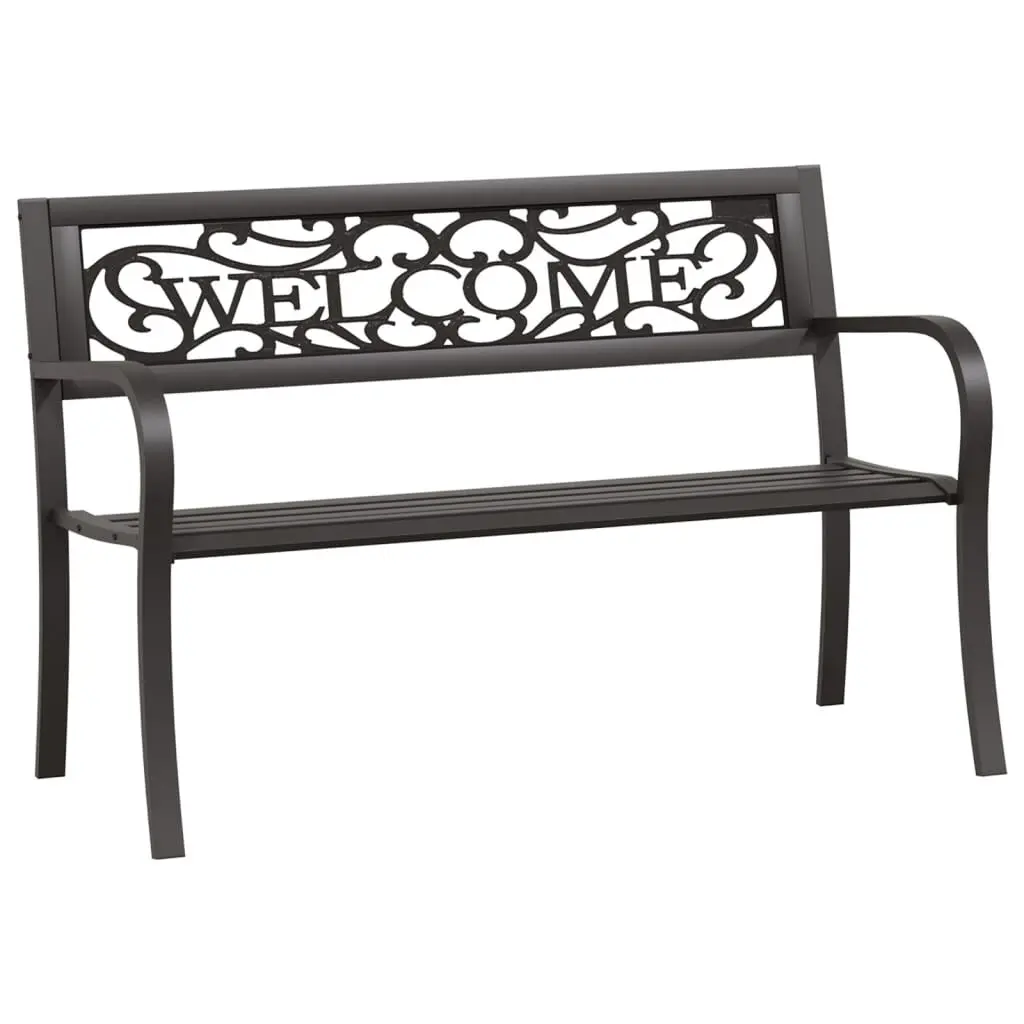 49.2 Inch Black Steel Patio Bench Outdoor Garden Seating