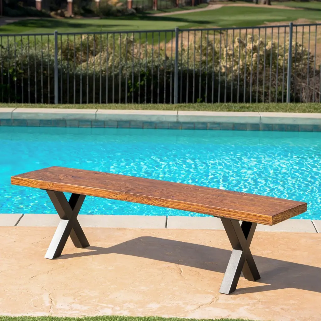 Concrete Outdoor Bench Walnut Brown Patio Garden Furniture nh-vivalux