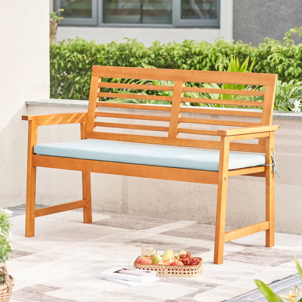 Waimea Honey Slatted Eucalyptus Wood Garden Bench Cushion vifah
