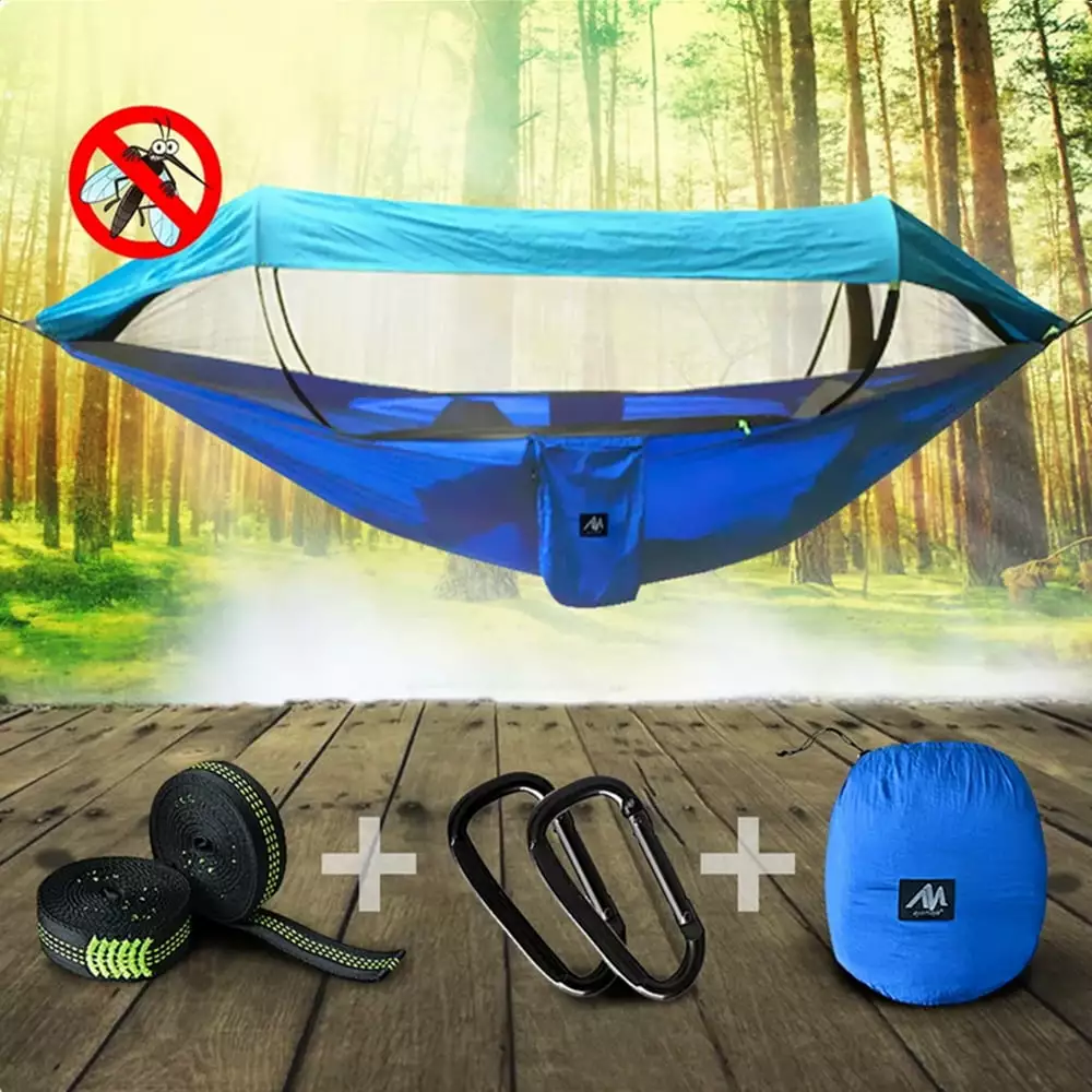 IC ICLOVER Double 2 Person Outdoor Garden Hammock - Portable Nylon Fabric Parachute Hammock Hanging Ropes & Carabiner